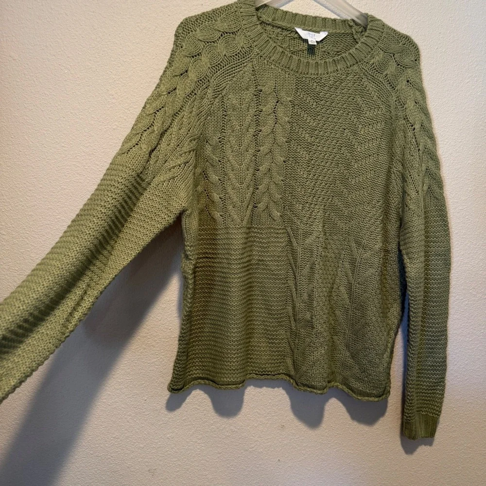 Time and Tru Womens Olive Green Mixed Cable Knit Patchwork Sweater XL‎ 16-18
